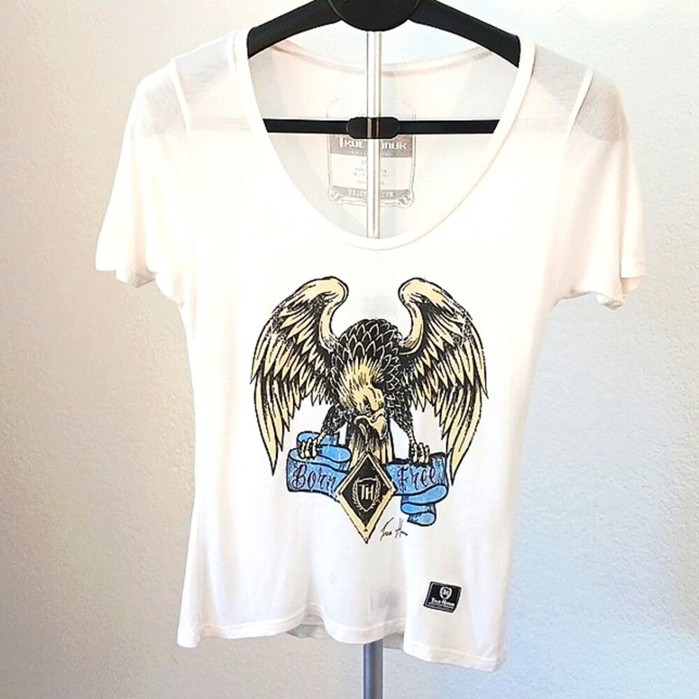 True Honor T-shirt Sz S White Eagle Wings V-neck Moto Biker Festival Raver Skate